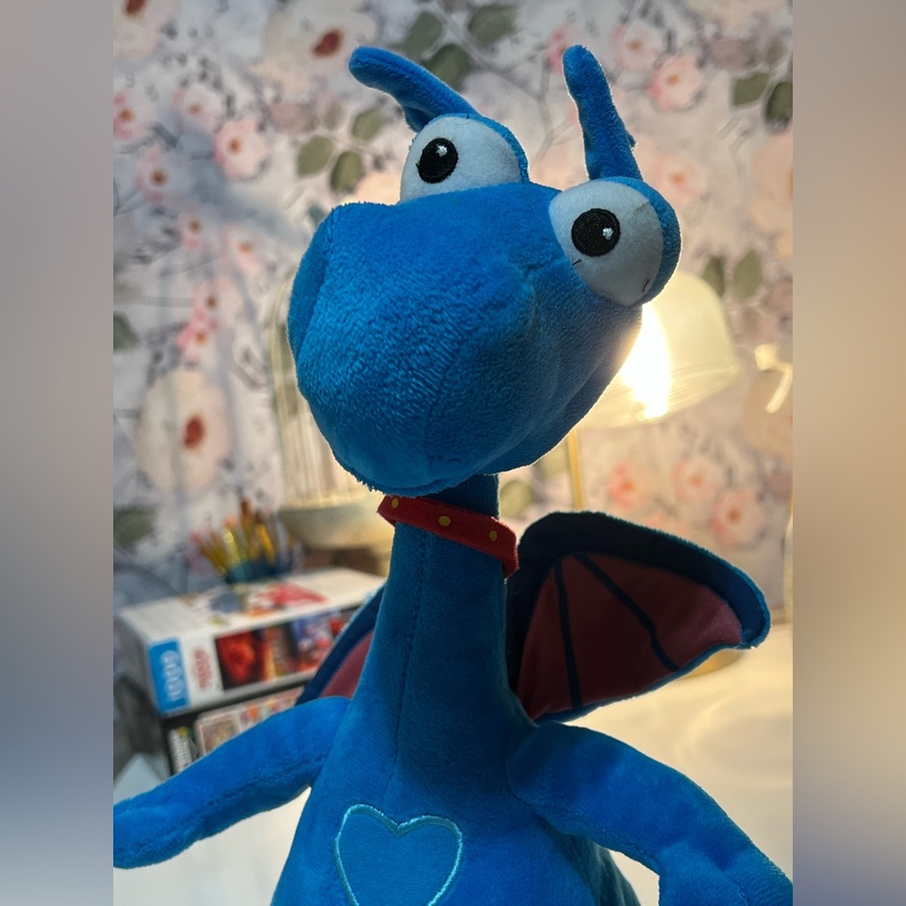 Disney Store Doc McStuffins STUFFY 15” Plush Talking Blue Dragon-Heart Lights Up